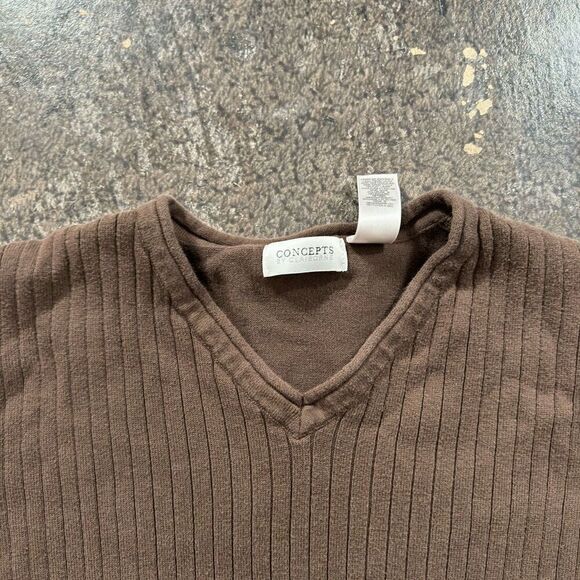 Concepts By Claiborne Sweater Long Sleeve V-Neck Women’s Size Large Brown Color - Picture 2 of 7